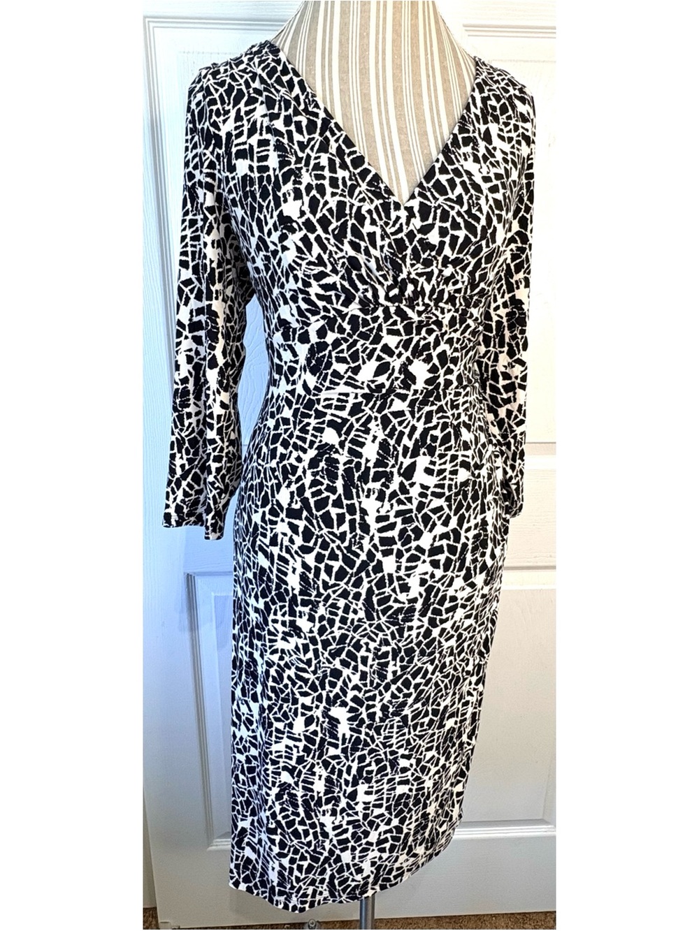 RALPH LAUREN Animal Print Zebra Giraffe Faux Wrap Ruched Mobwife Dress~14